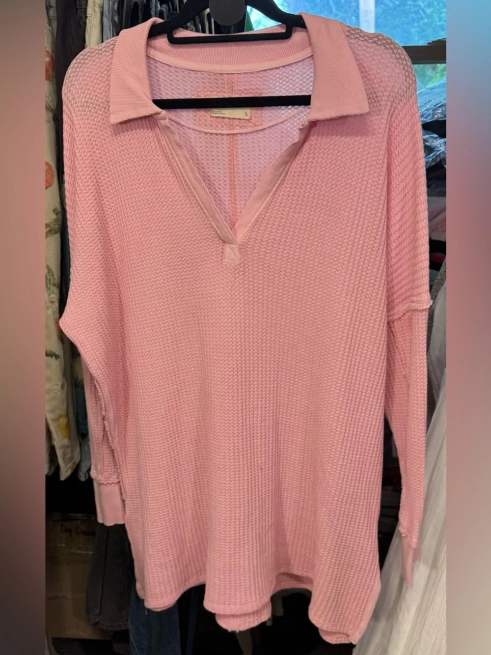 NWOT Free People We The Free Travis Polo - pale rosette pink - Small - Picture 6 of 8